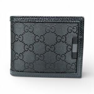 Gucci GG Monogram Canvas Bi-Fold Wallet Leather Trim Black 260987
